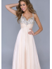 Spaghetti Straps Beaded Ruched Chiffon Elegant Long Prom Dress
